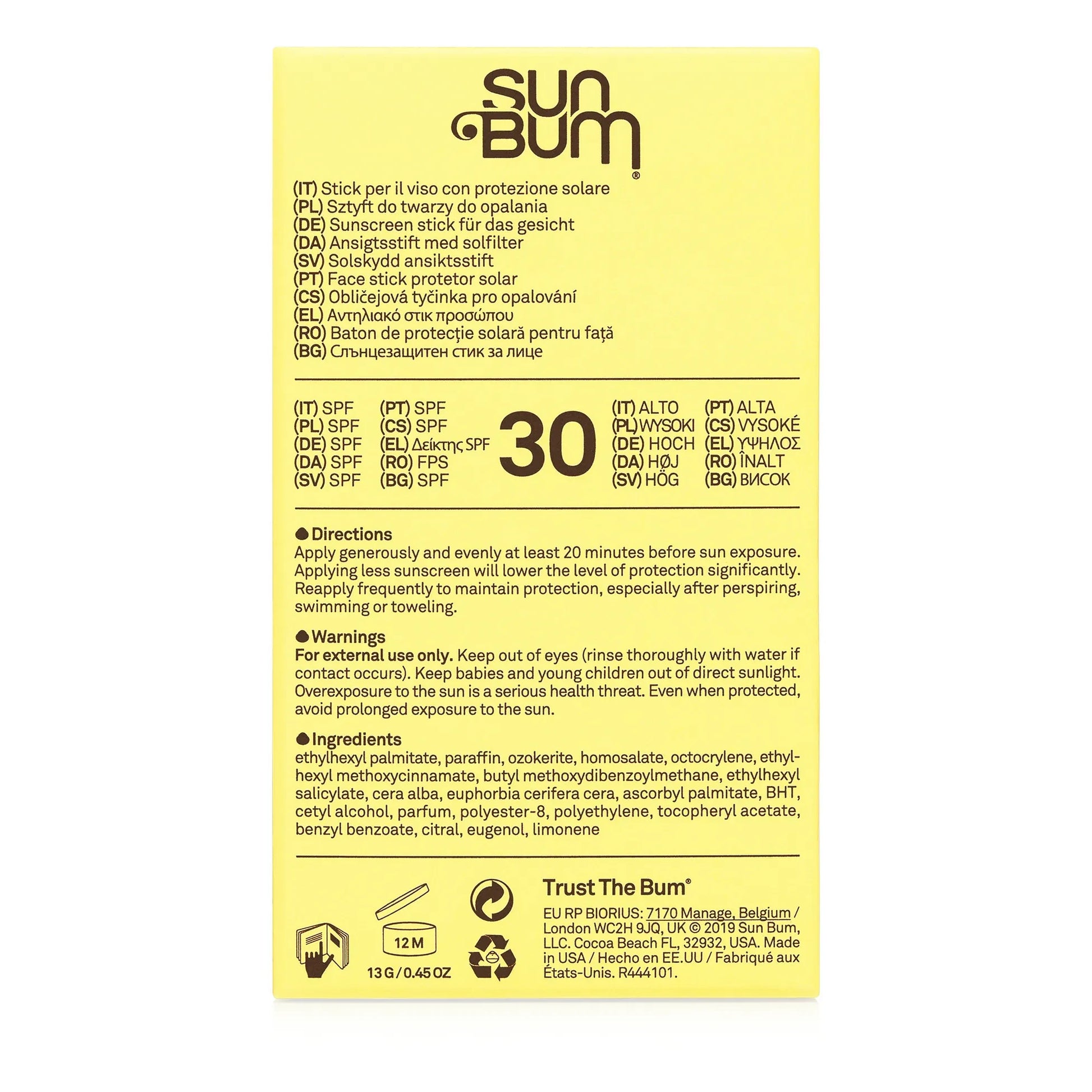 Sunbum - Original Face Strick SPF 30 - 30g