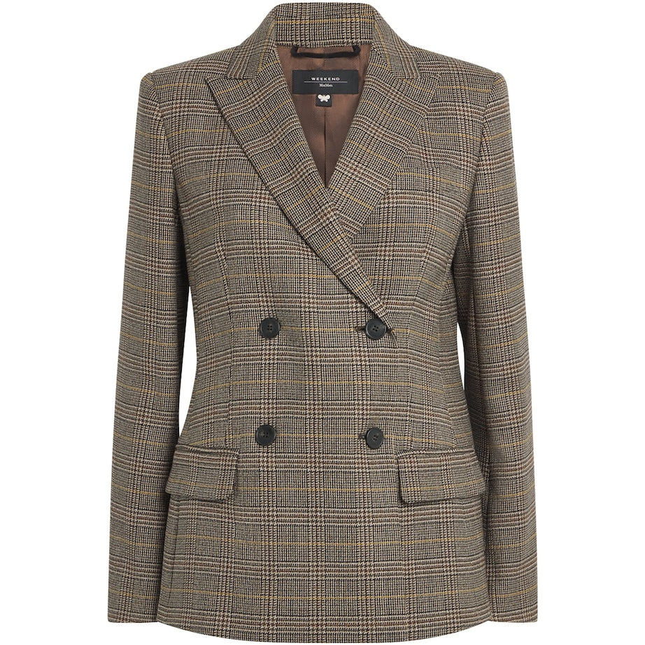 Wool Check Double-Breasted Blazer CHOCOLATE