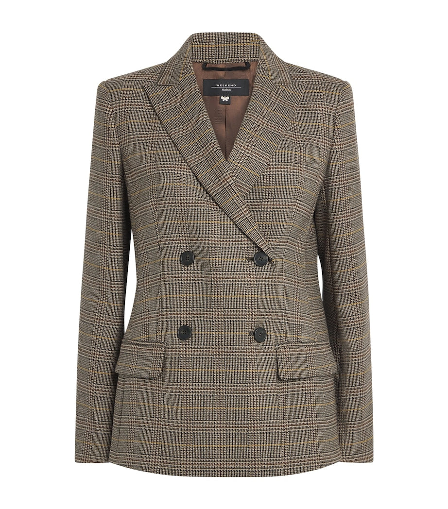 Wool Check Double-Breasted Blazer CHOCOLATE