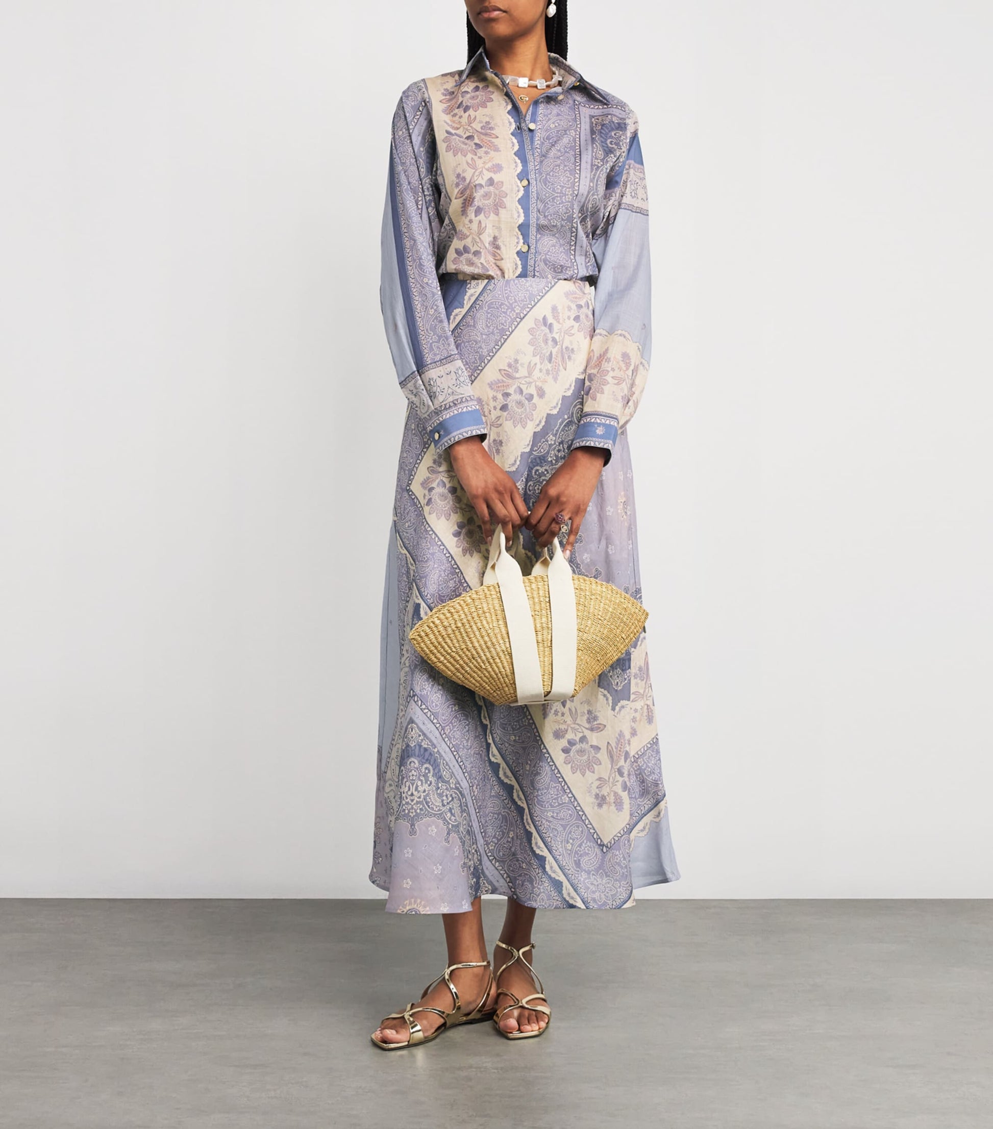 Blue Printed Lucky Bias Maxi Skirt