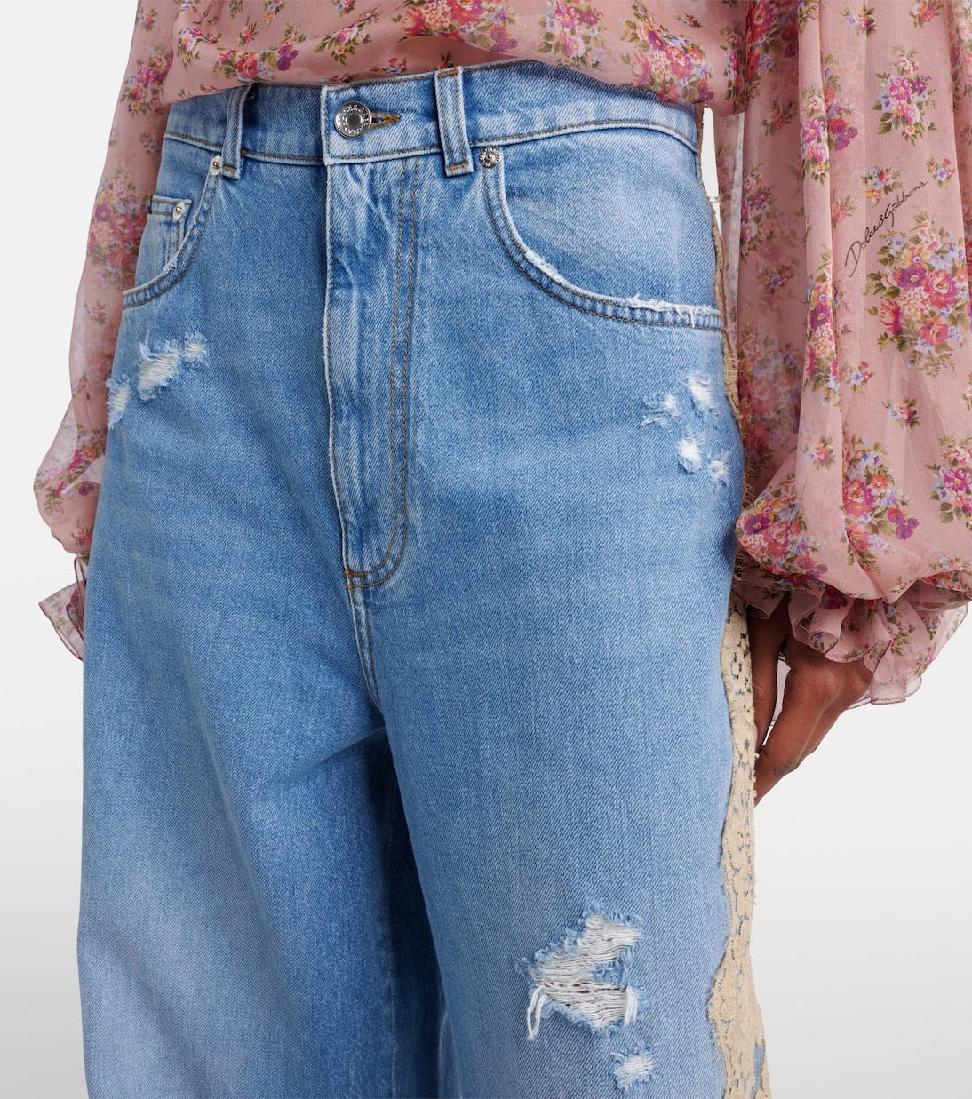 Dolce&Gabbana - Lace-trimmed wide-leg jeans