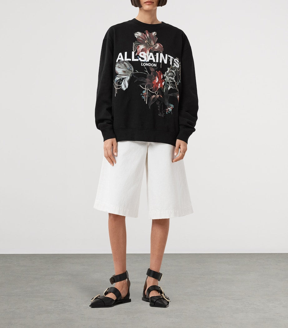 Black Cotton Floral Logo Etta Sweatshirt