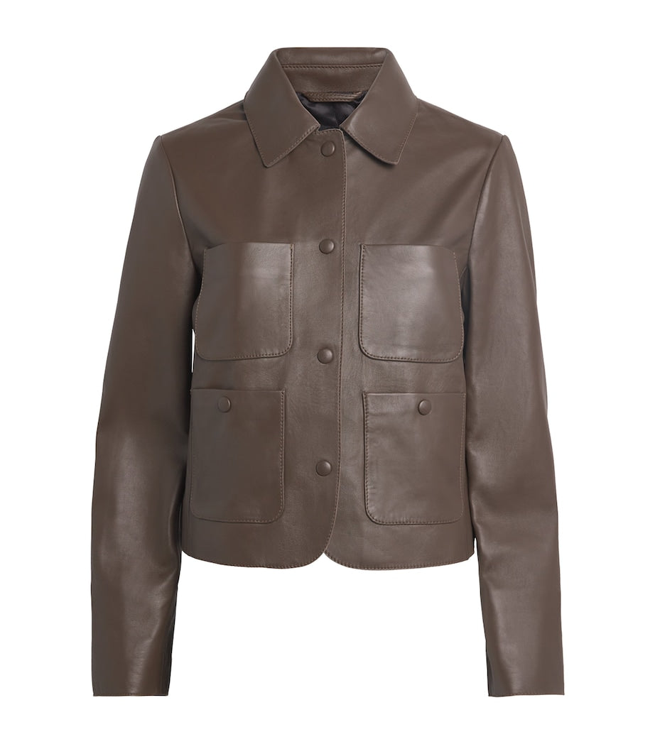 ME+EM Brown Patch-Pocket Leather Jacket