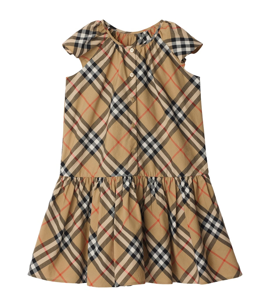 Burberry Kids Beige Cotton Check Dress (3-12 Years)