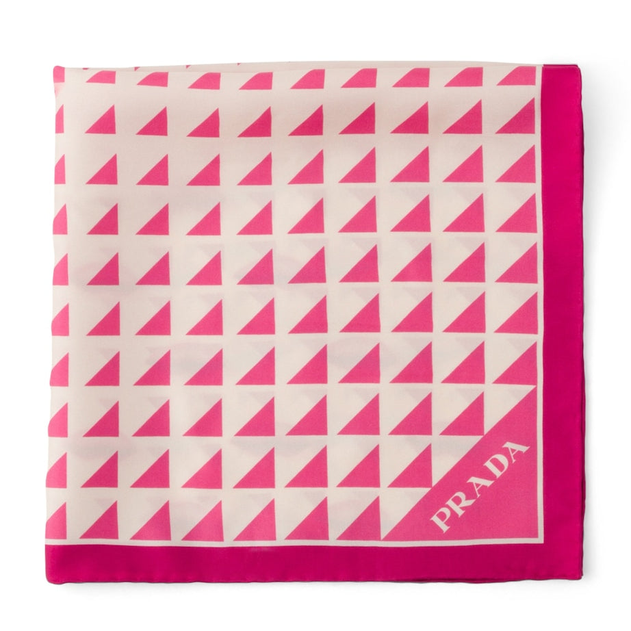 Pink Silk Twill Lip-Print Scarf