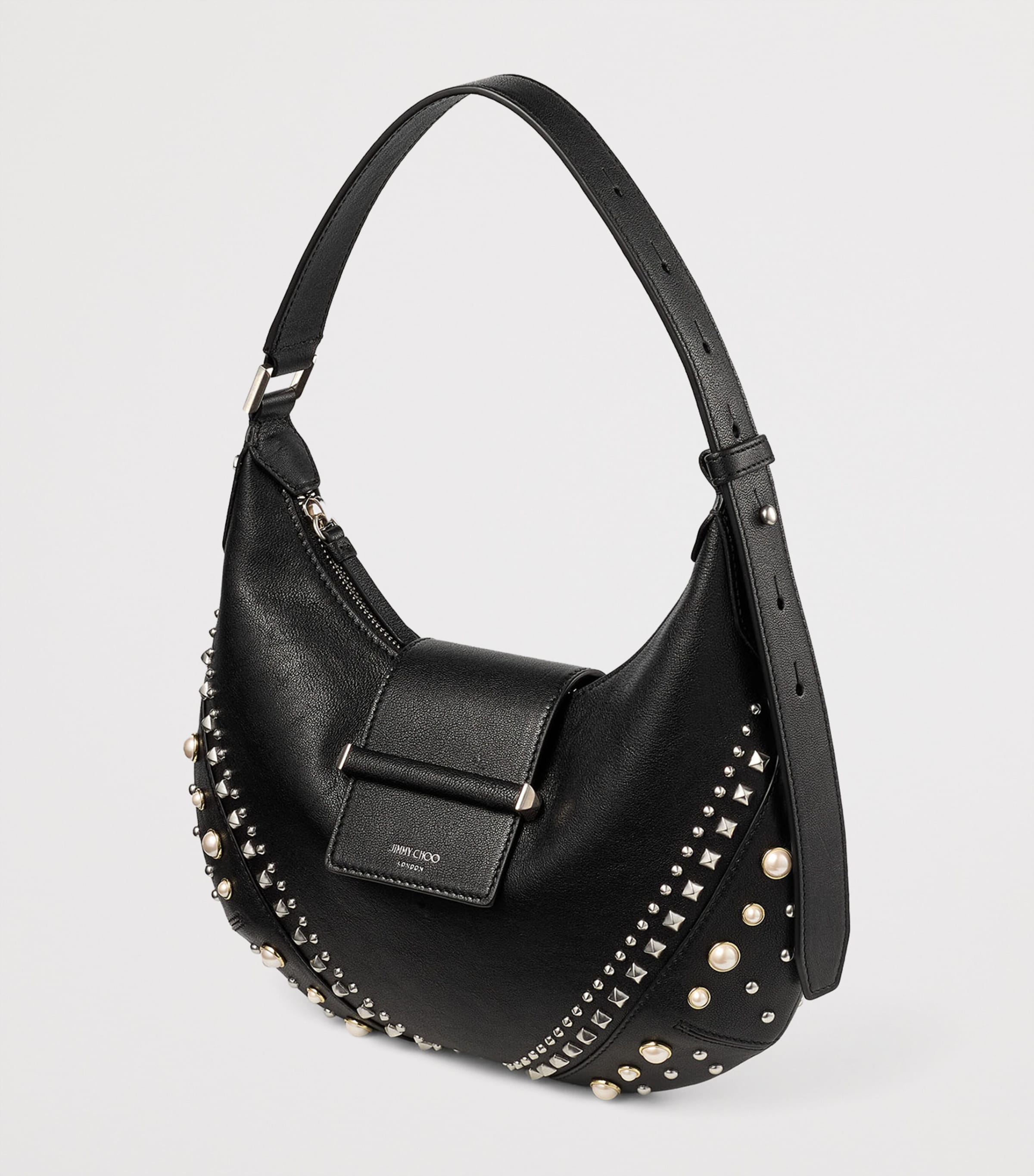 Jimmy Choo Black Small Studded Leather Bar Shoulder Bag