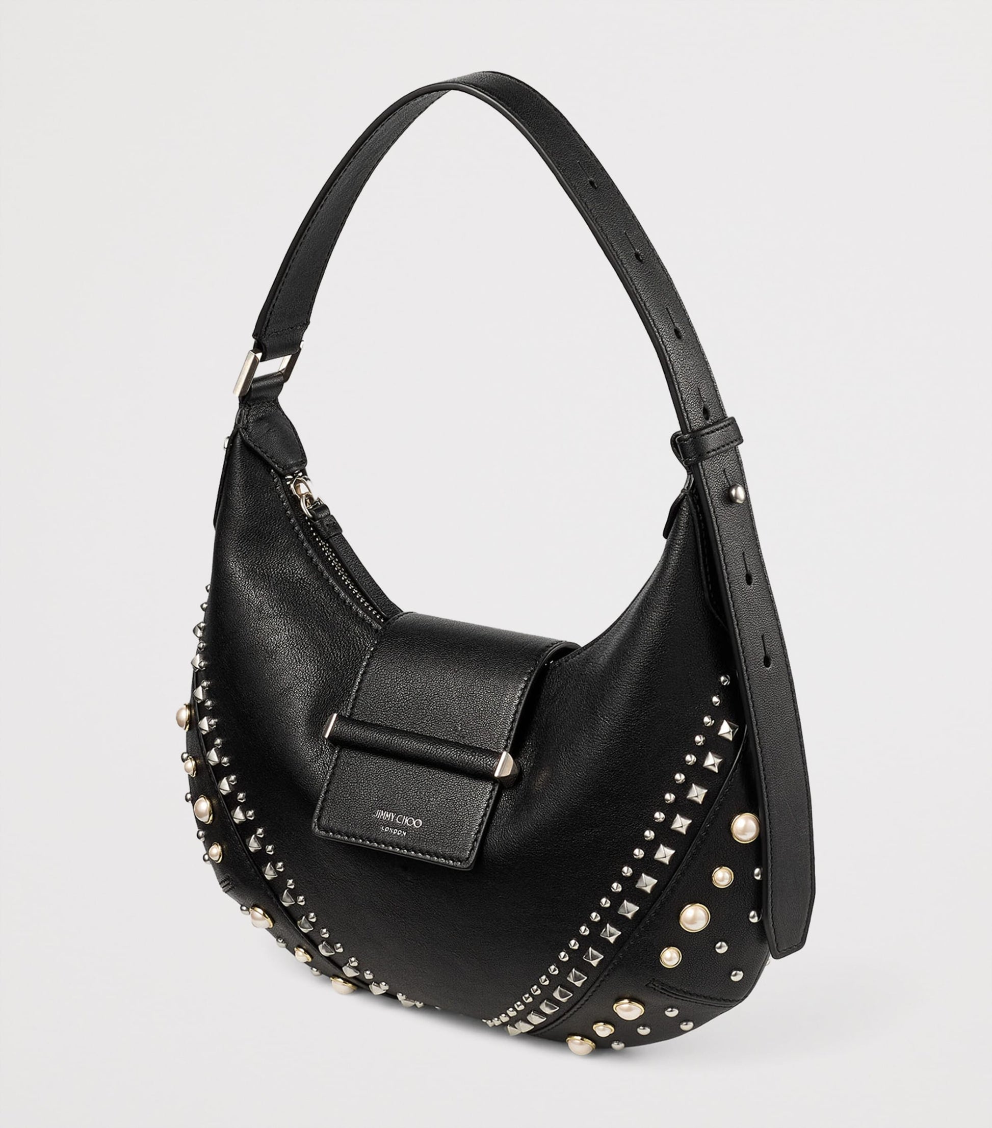 Jimmy Choo Black Small Studded Leather Bar Shoulder Bag