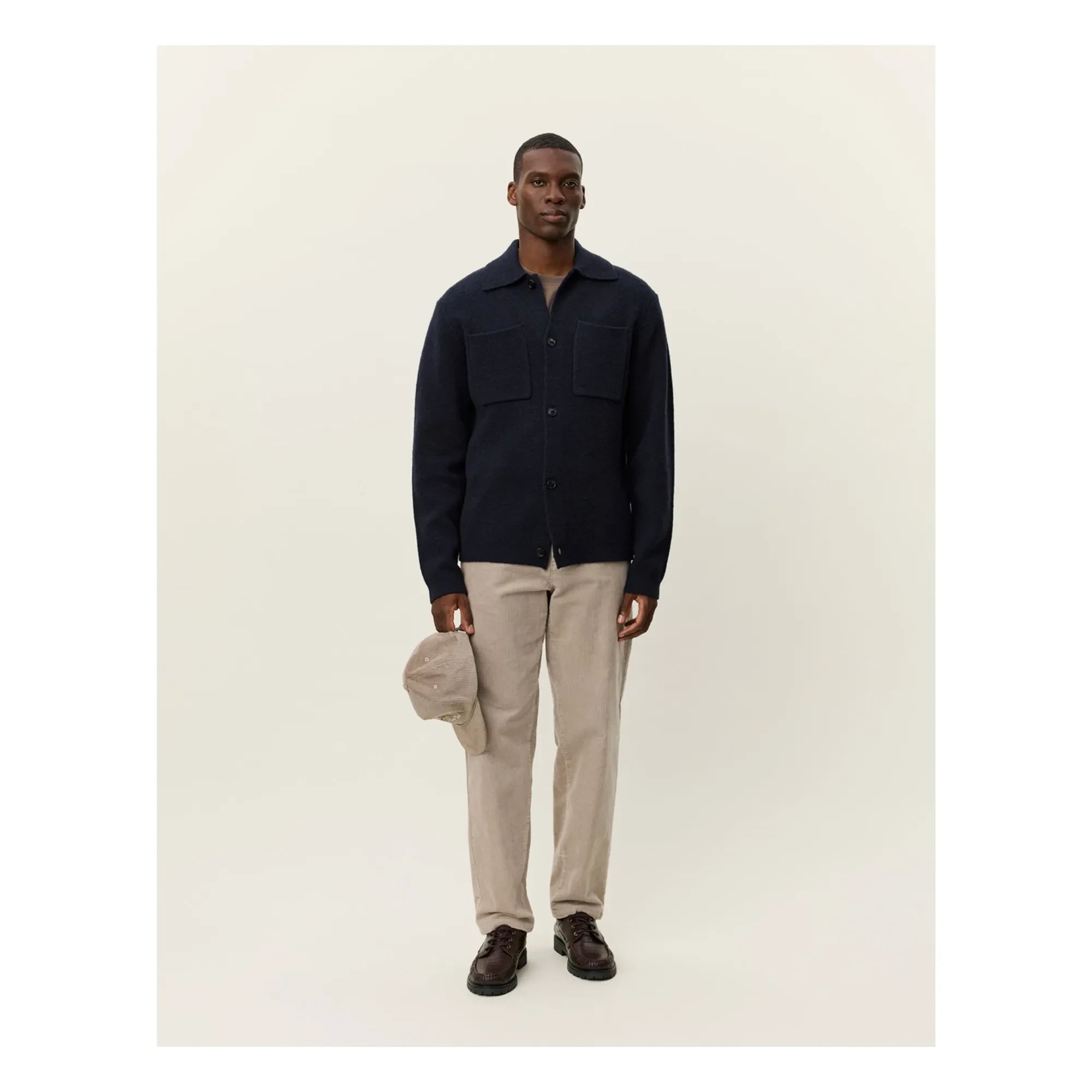 Les Deux - Fischer Milano Thick Wool Ribbed Collar Overshirt | Dark Blue