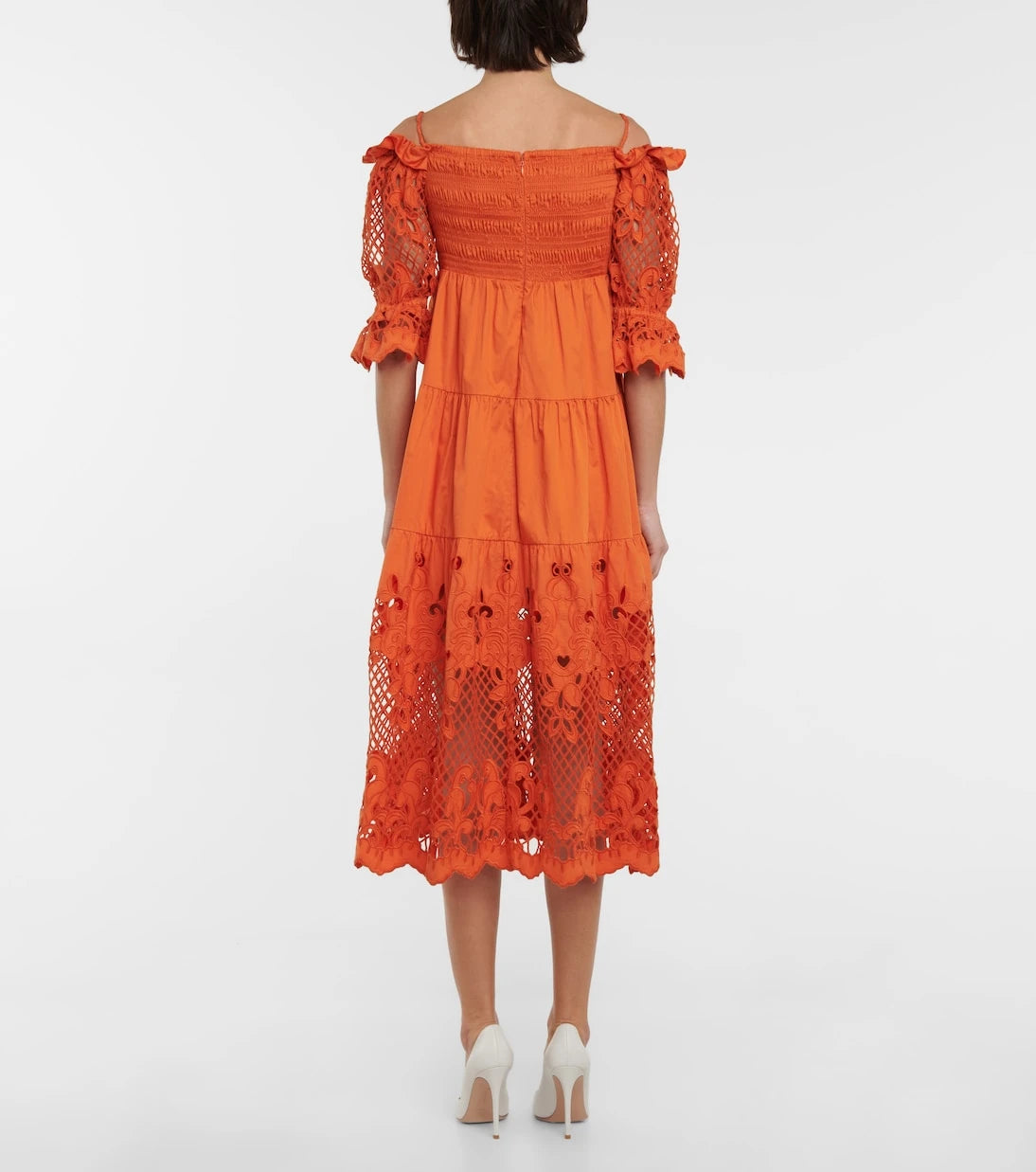 Self-Portrait - Embroidered cotton poplin midi dress