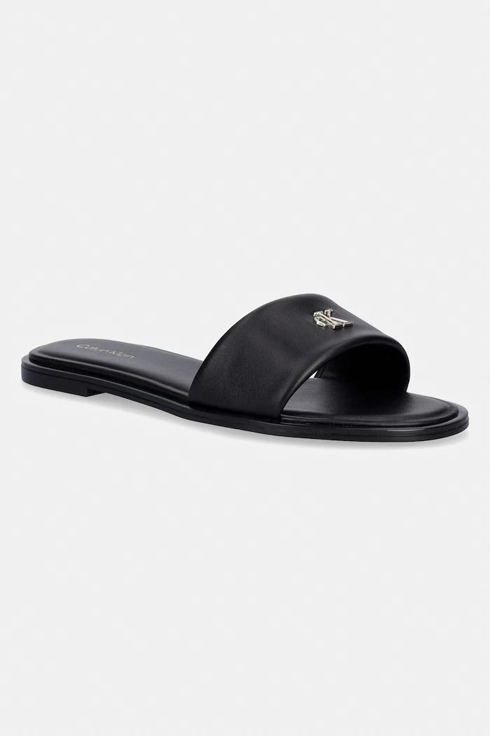 Calvin Klein чехли дамски от кожа ROUND FLAT SNDL LTH BAR HW 2