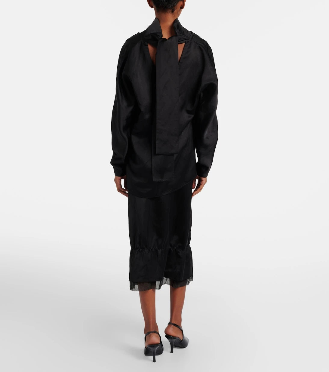 Toteme - Gauze-trimmed satin midi skirt