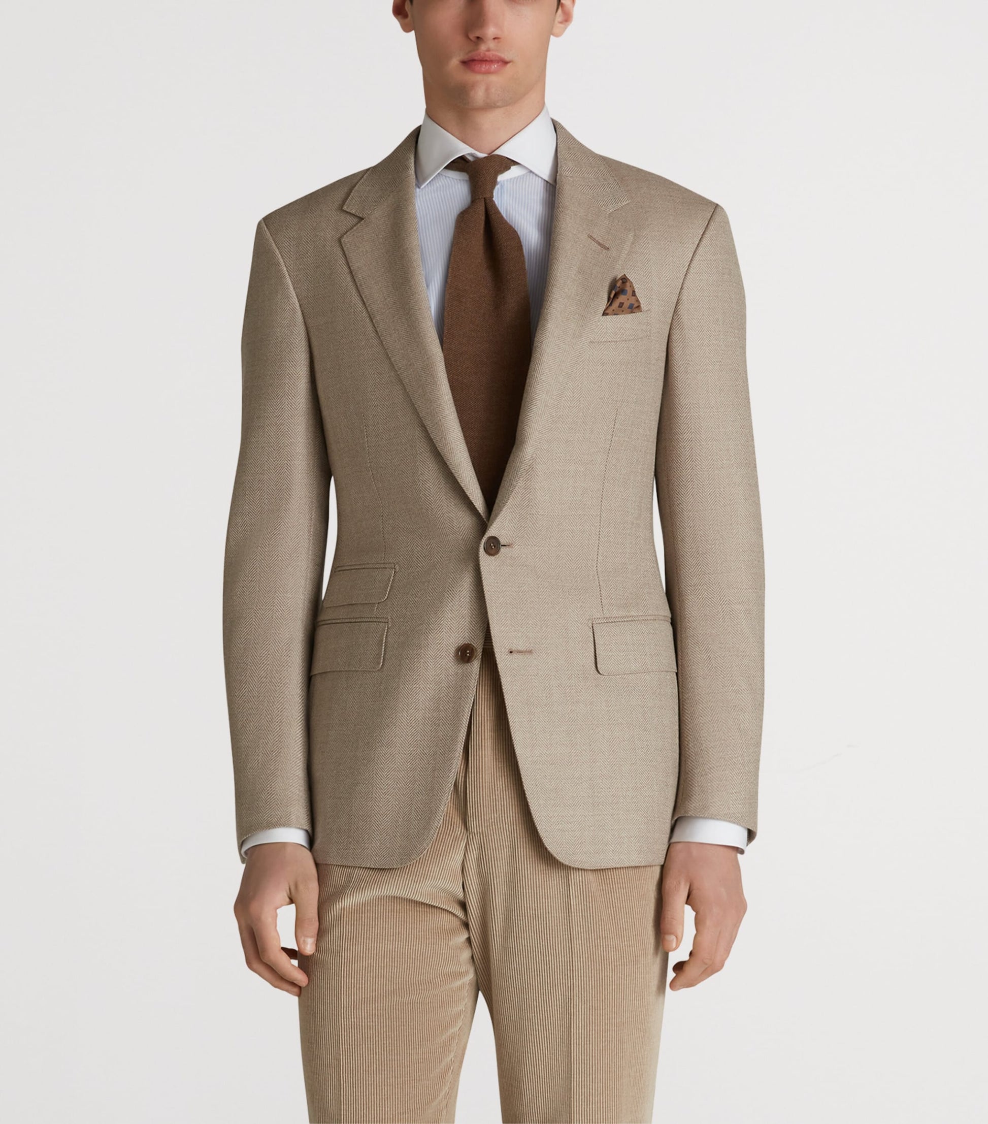 Neutral Wool Flannel Herringbone Bourdon Blazer
