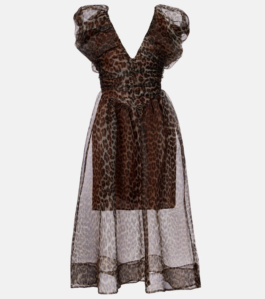 Ganni - Leopard-print organza midi dress