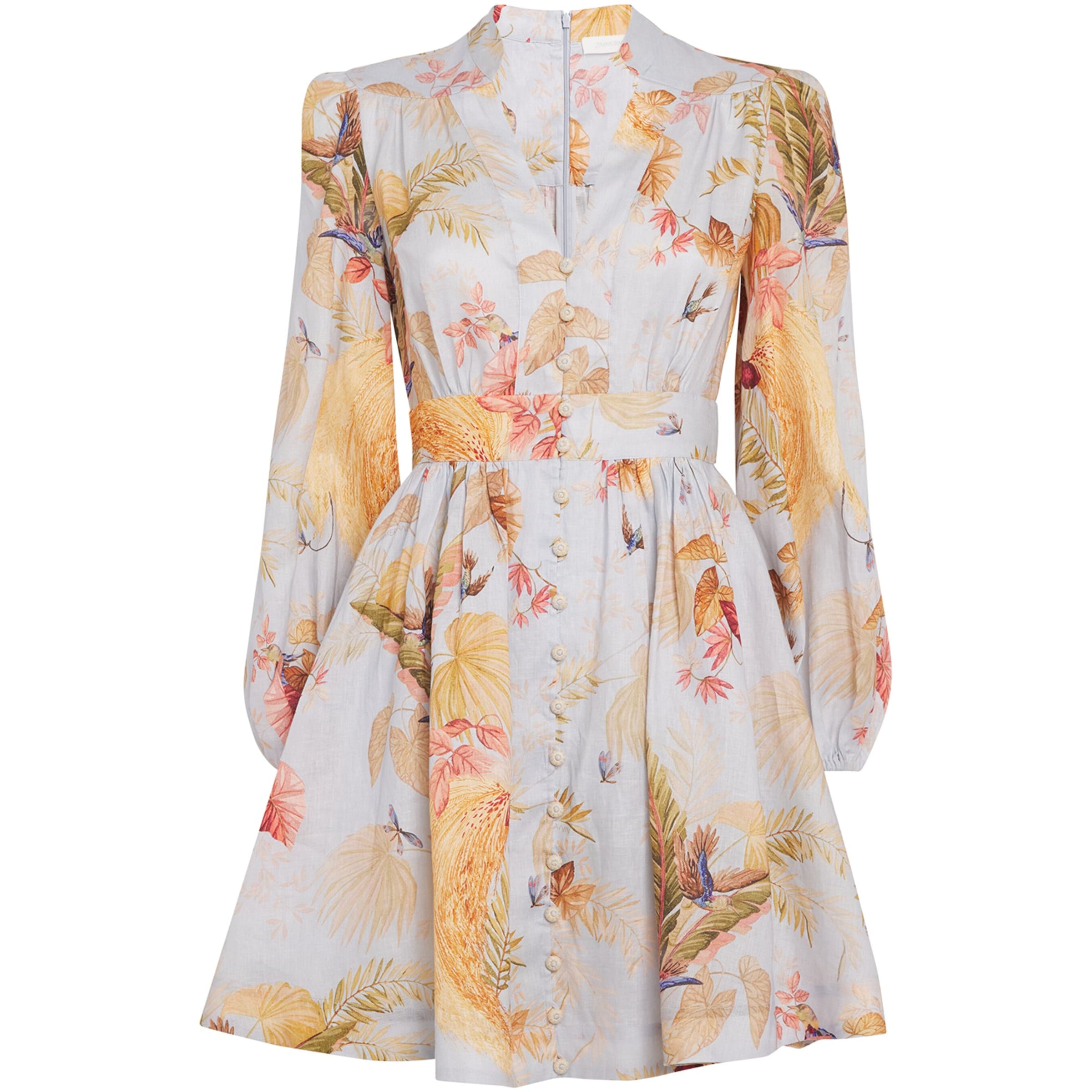 Blue Linen Palm Ascension Mini Dress