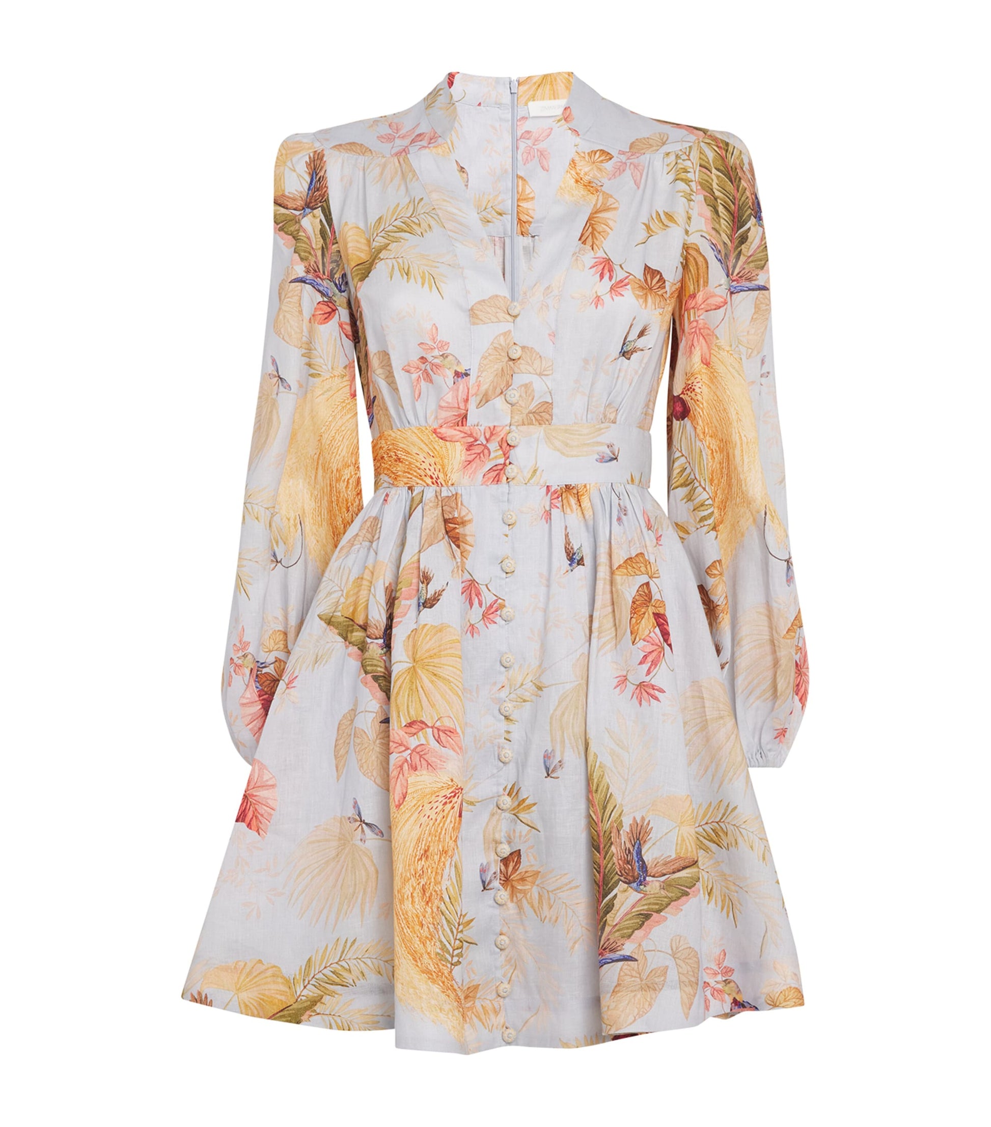 Blue Linen Palm Ascension Mini Dress