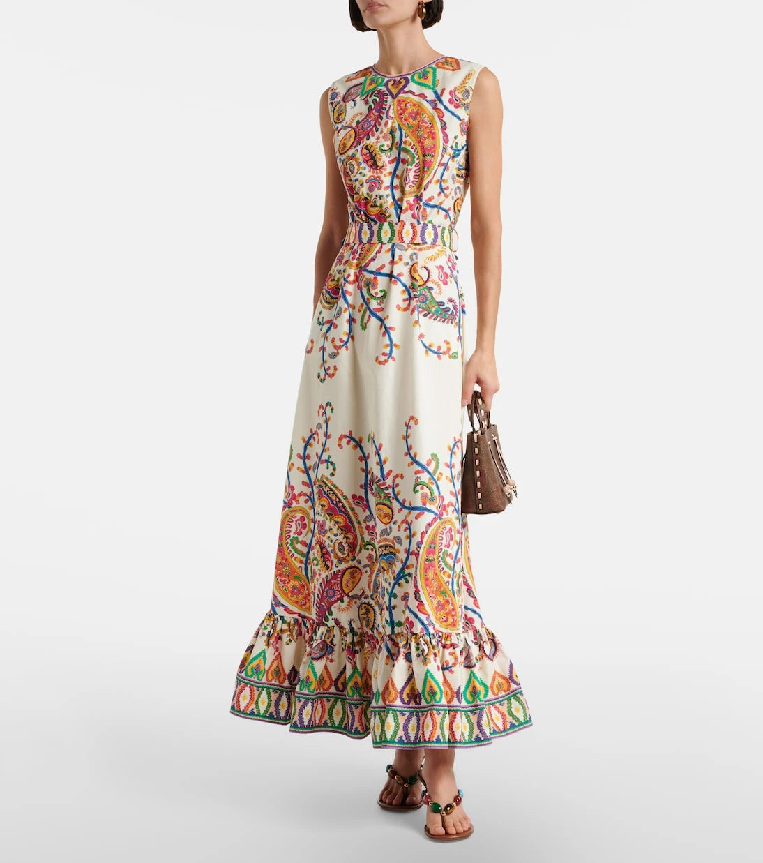 Etro - فستان ماكسي قطني مطبوع بحزام