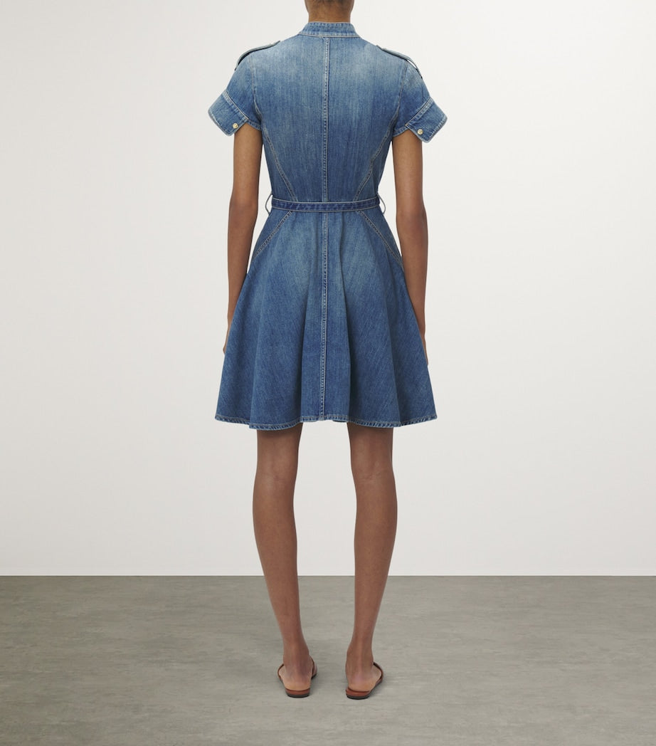 McQueen Blue Stonewashed Denim Mini Dress