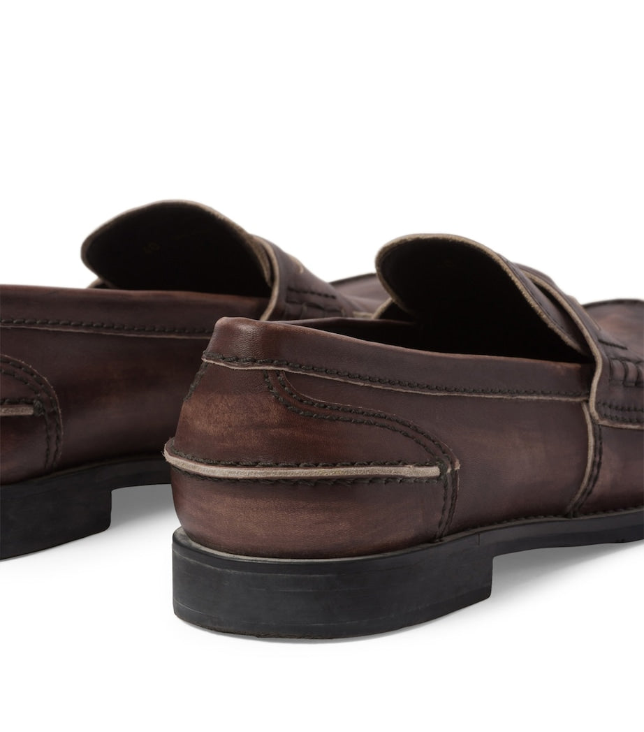 Miu Miu Brown Leather Vintage-Effect Loafers