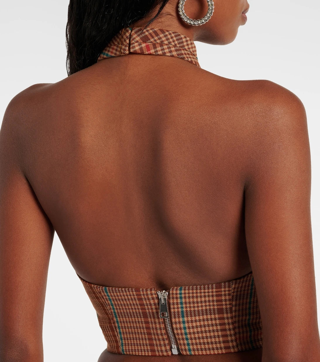 Area - Checked halterneck wool-blend top