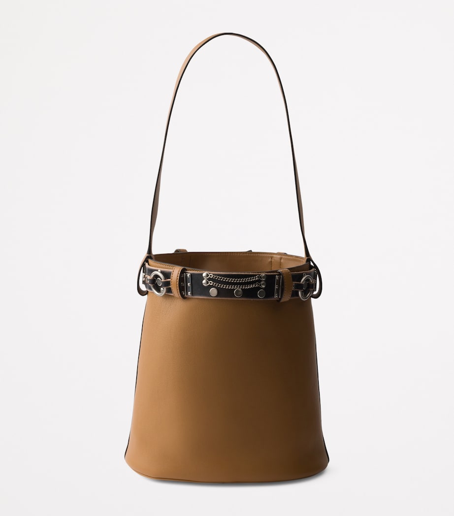 Prada Brown Leather Buckled Bucket Bag