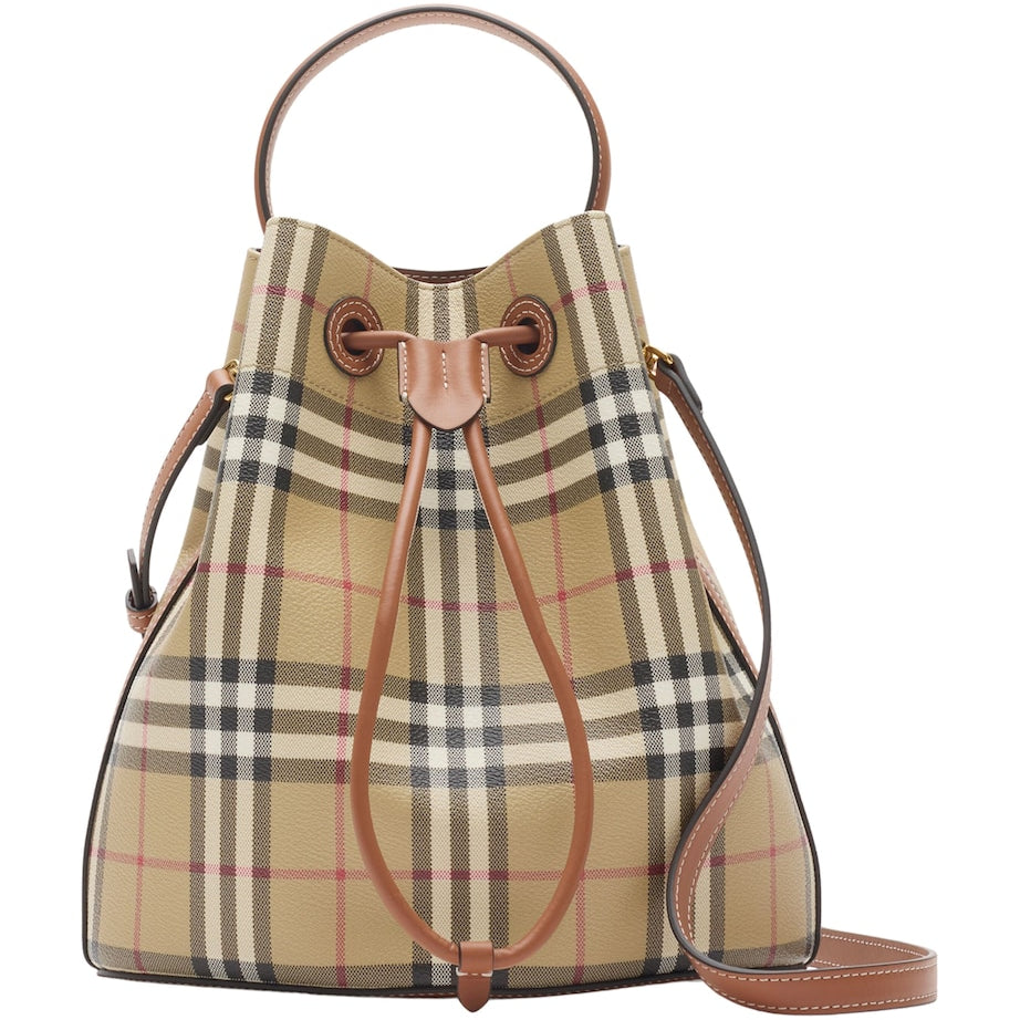 Brown Small Check Bucket Bag