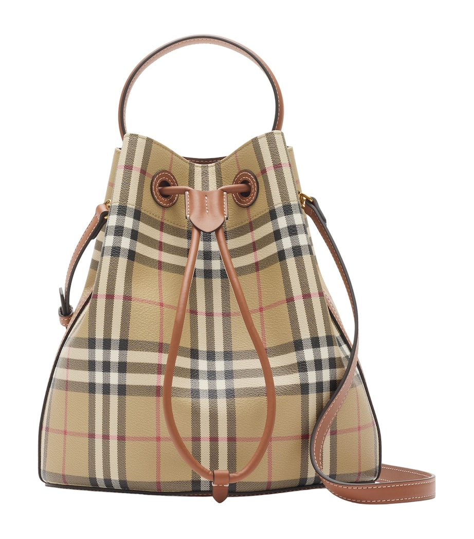 Brown Small Check Bucket Bag