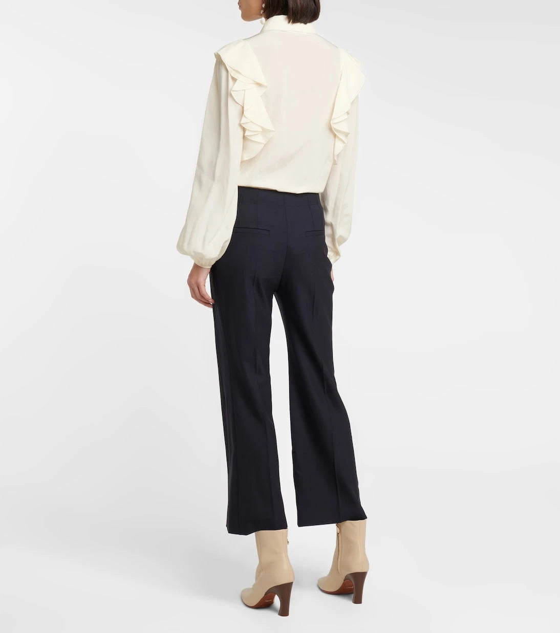 Chloé - Yüksek belli, kısa paçalı, kloş yün pantolon