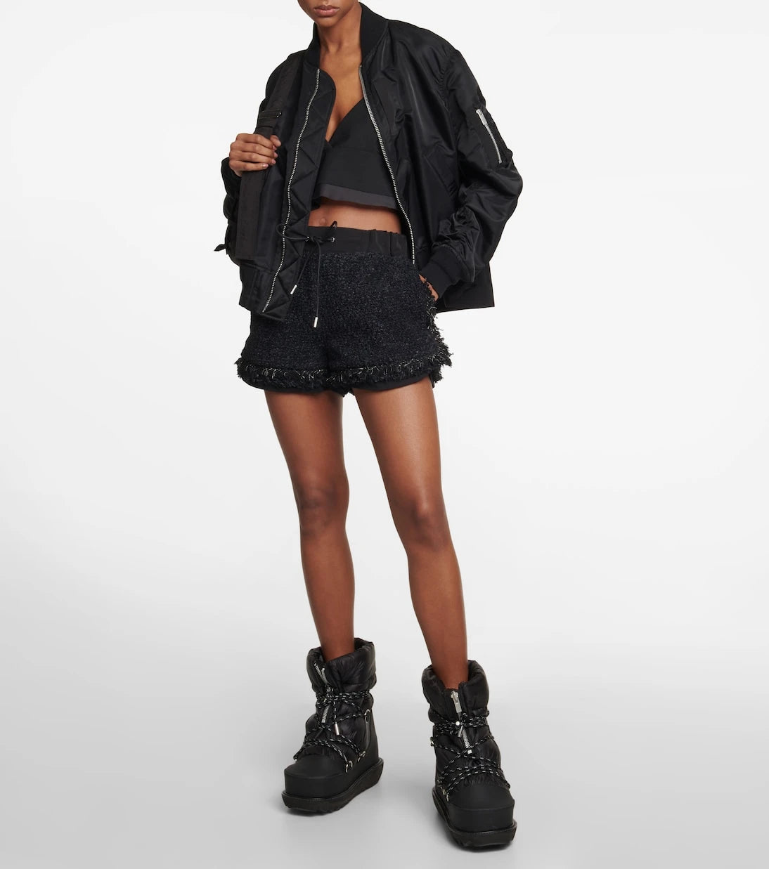 Sacai - Drawstring tweed shorts