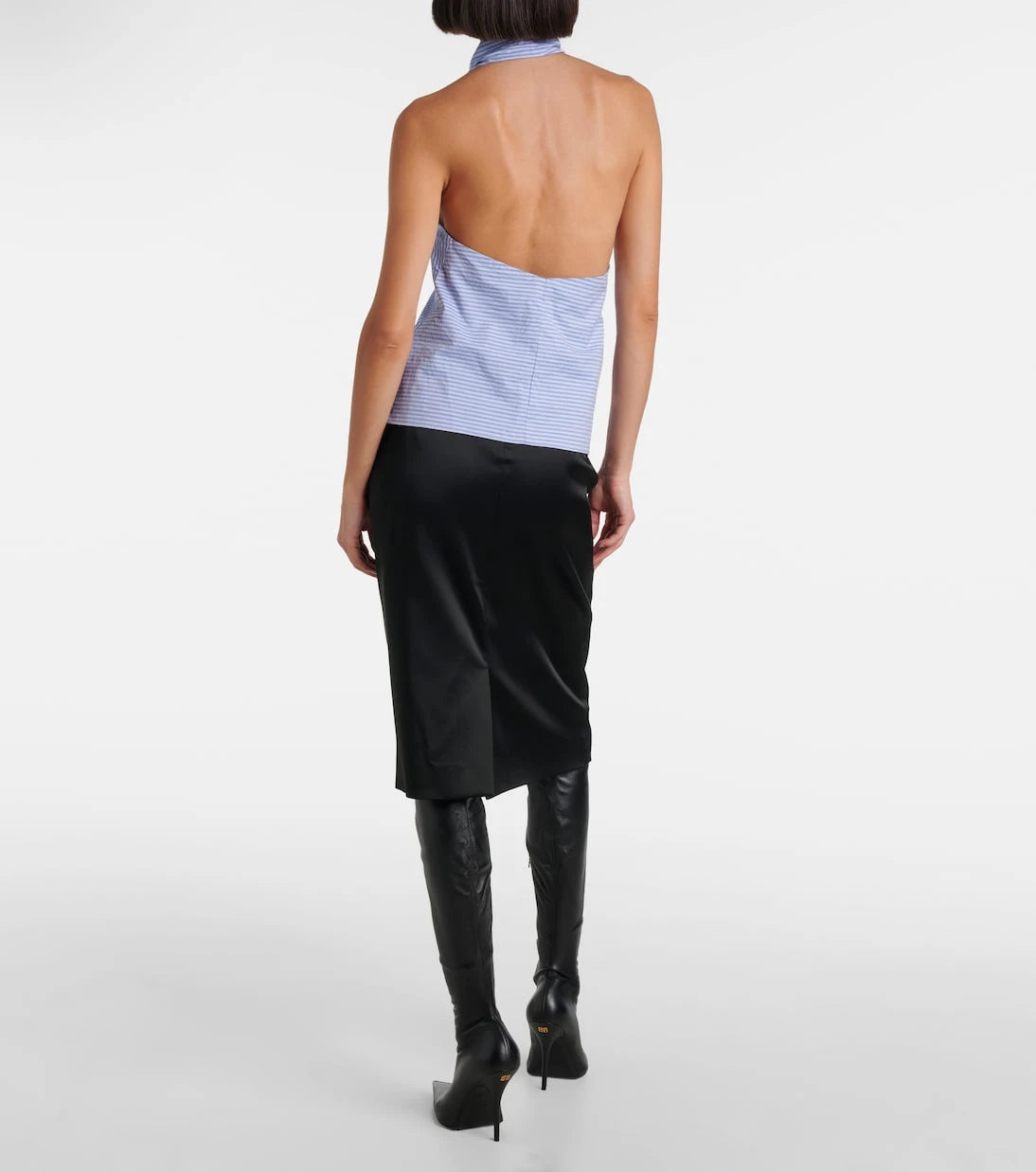 Balenciaga - بلوزة قطنية مخططة بتصميم مفكك