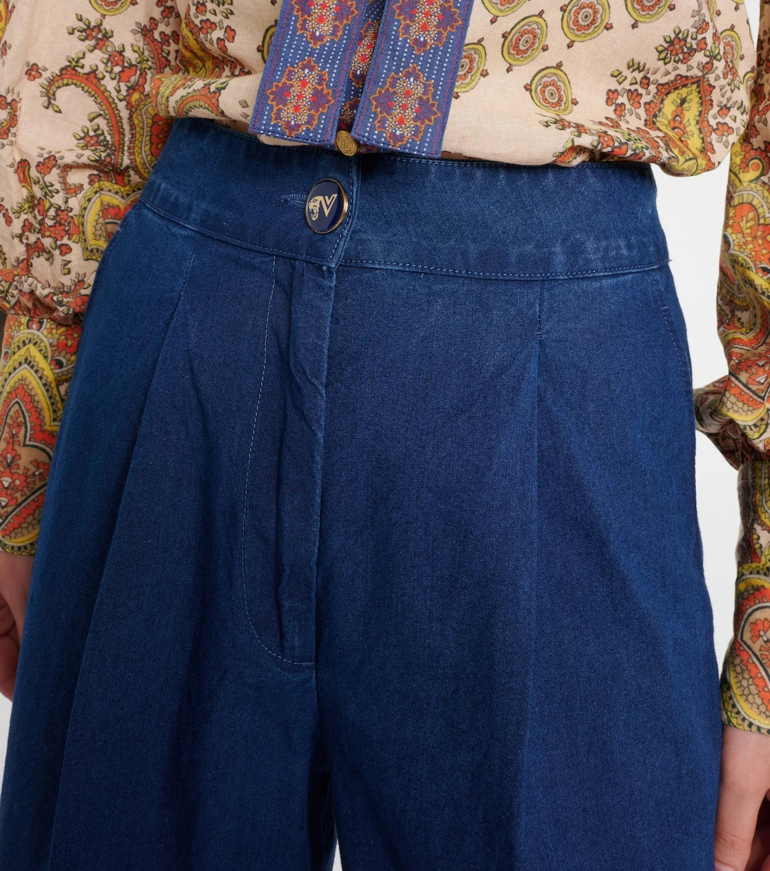 Valentino - High-rise pleated wide-leg jeans
