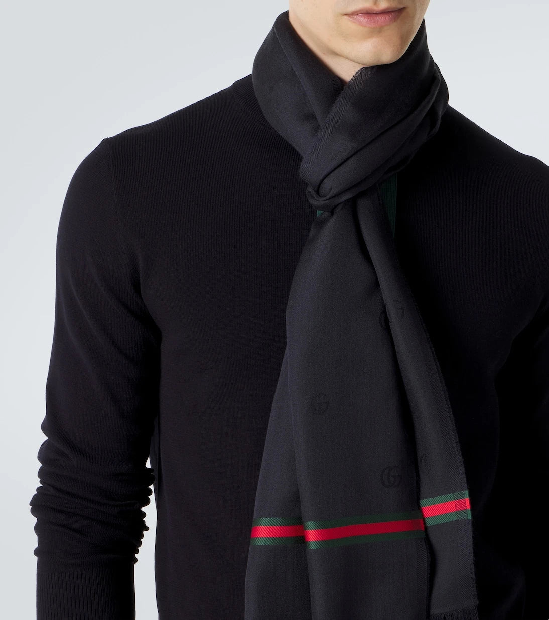 Gucci - Web Stripe wool and silk scarf