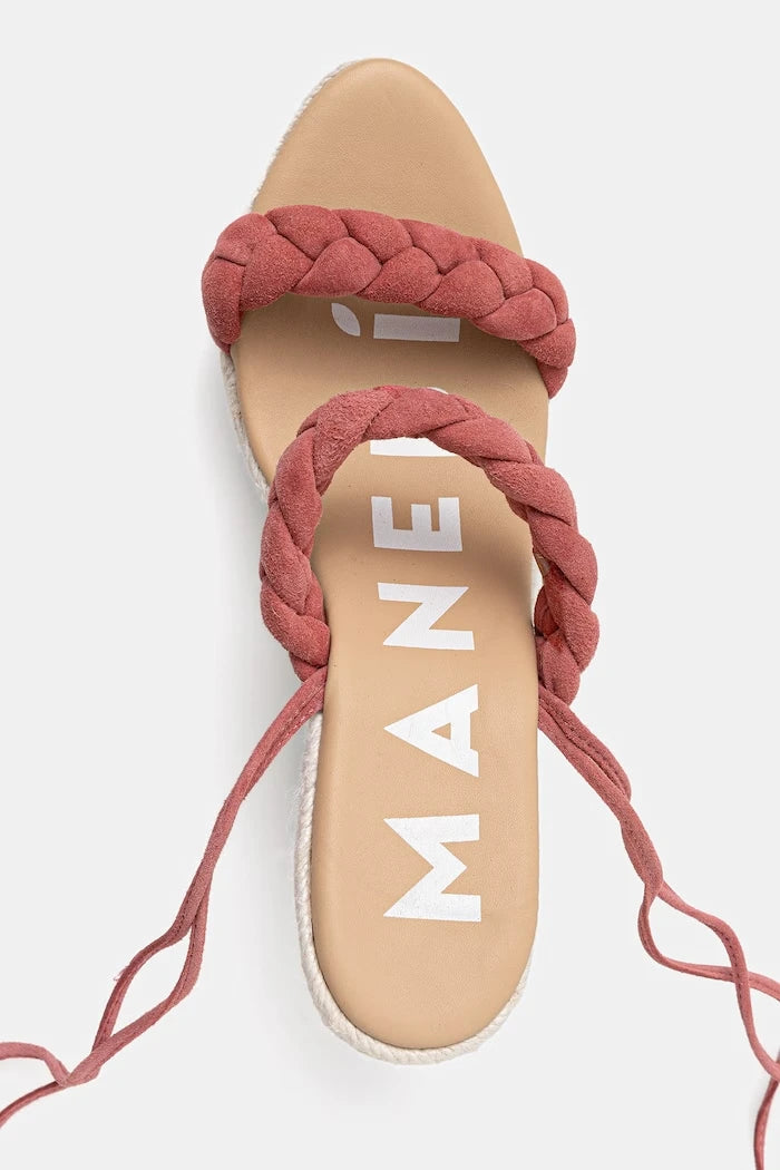 Manebi Süet Eğik Platformlu İki Örgülü Bant Wedge Espadrilles