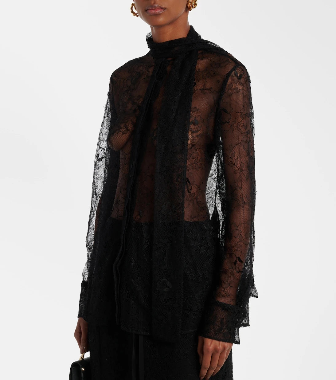 Valentino - Scarf-detail floral lace blouse