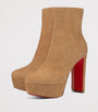 Christian Louboutin Red Loo Booty Suede Platform Boots 130