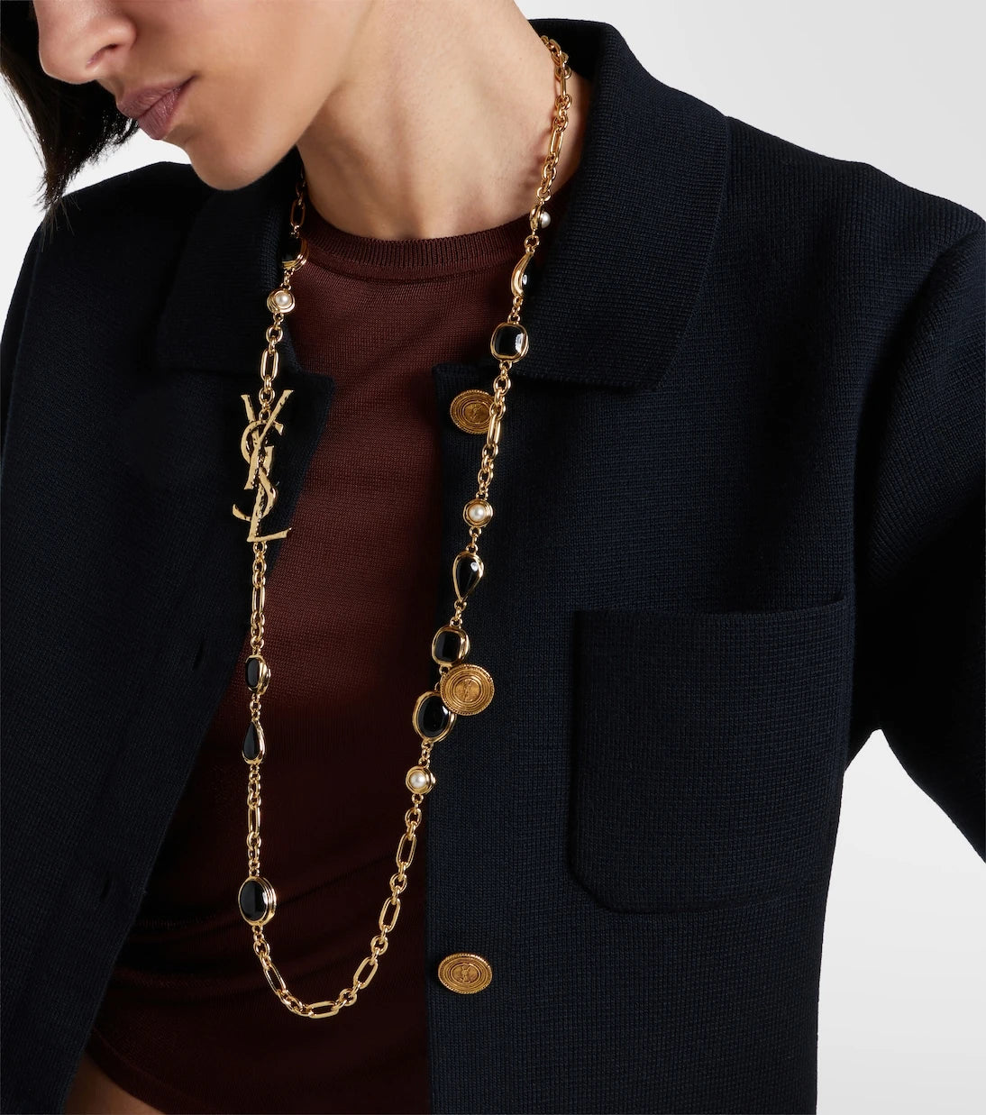 Saint Laurent - Cassandre embellished chain necklace