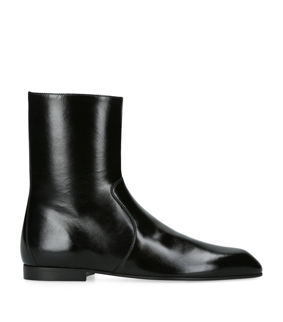 Khaite Black Leather Colt Ankle Boots