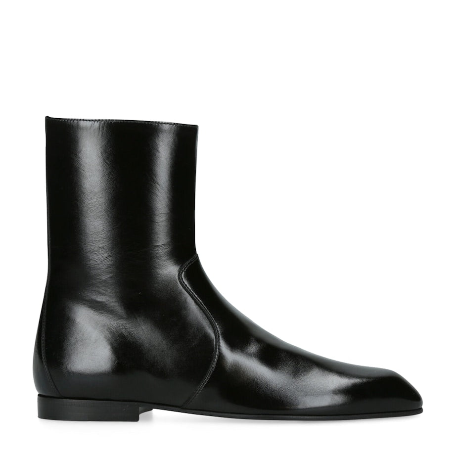 Khaite Black Leather Colt Ankle Boots