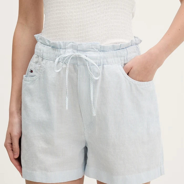 Tommy Jeans kadın kısa pantolon keten karışımlı