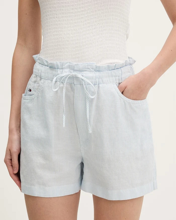 Tommy Jeans kadın kısa pantolon keten karışımlı