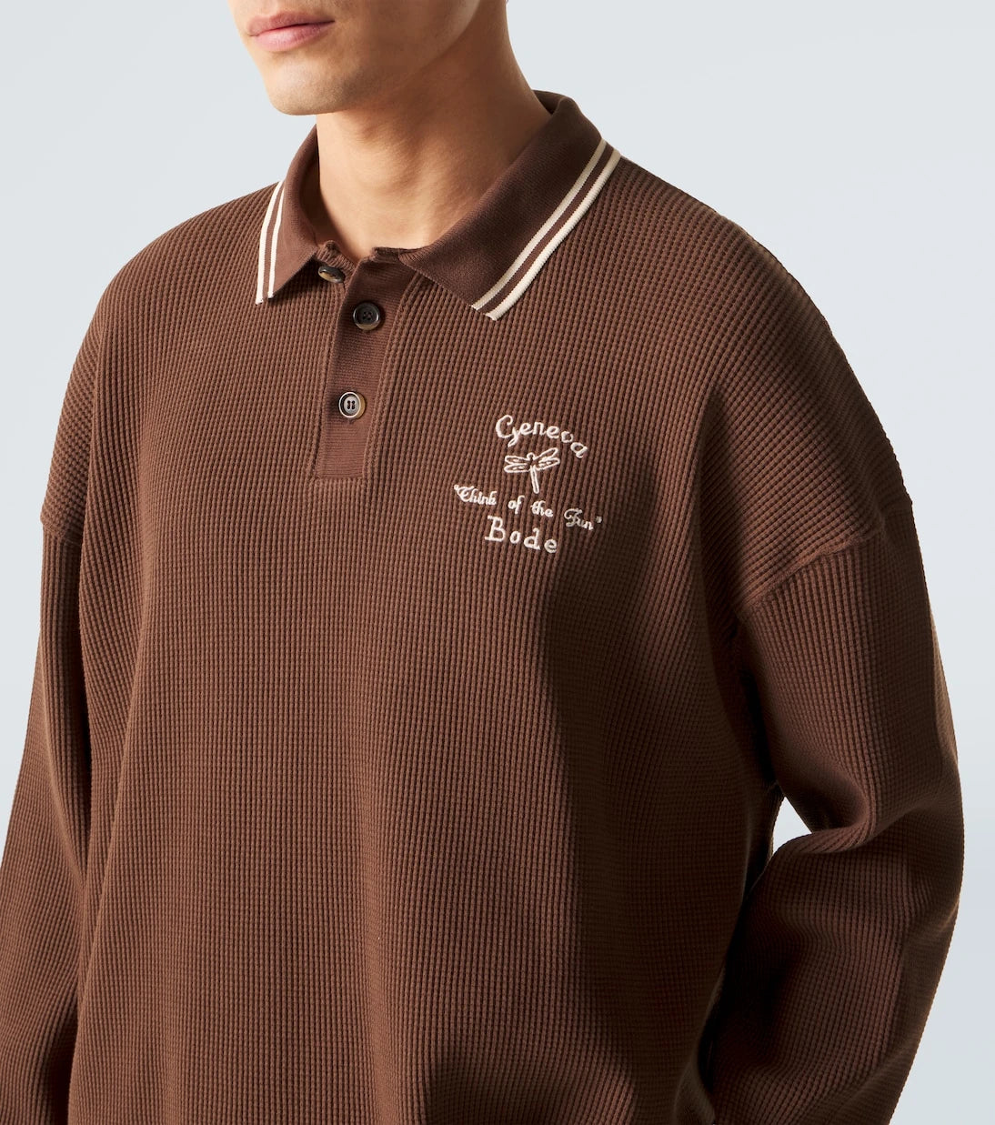 Bode - Geneva waffle-knit cotton polo sweater
