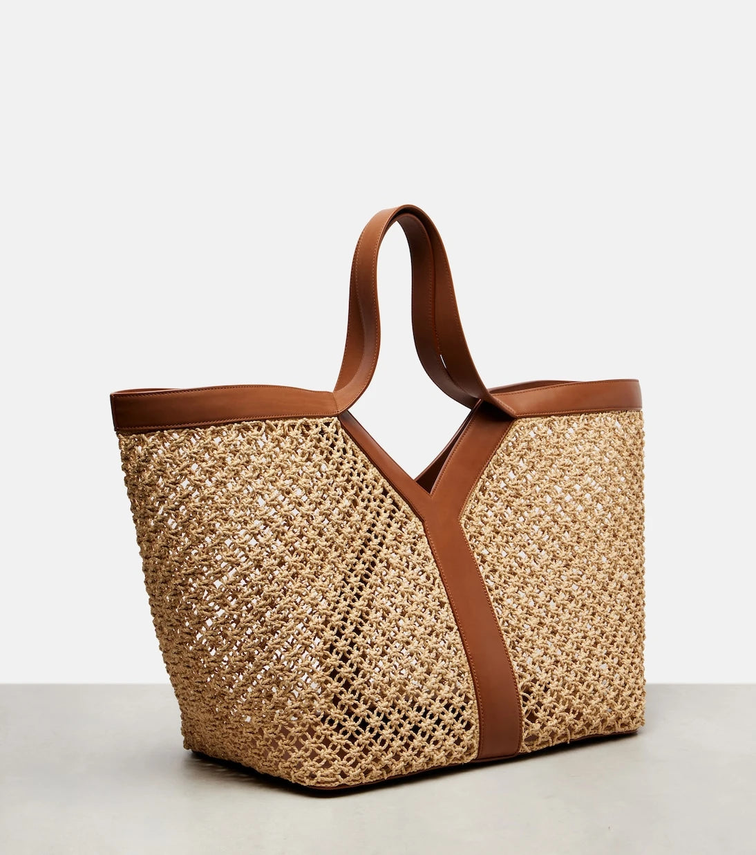 Saint Laurent - Y leather-trimmed raffia tote bag