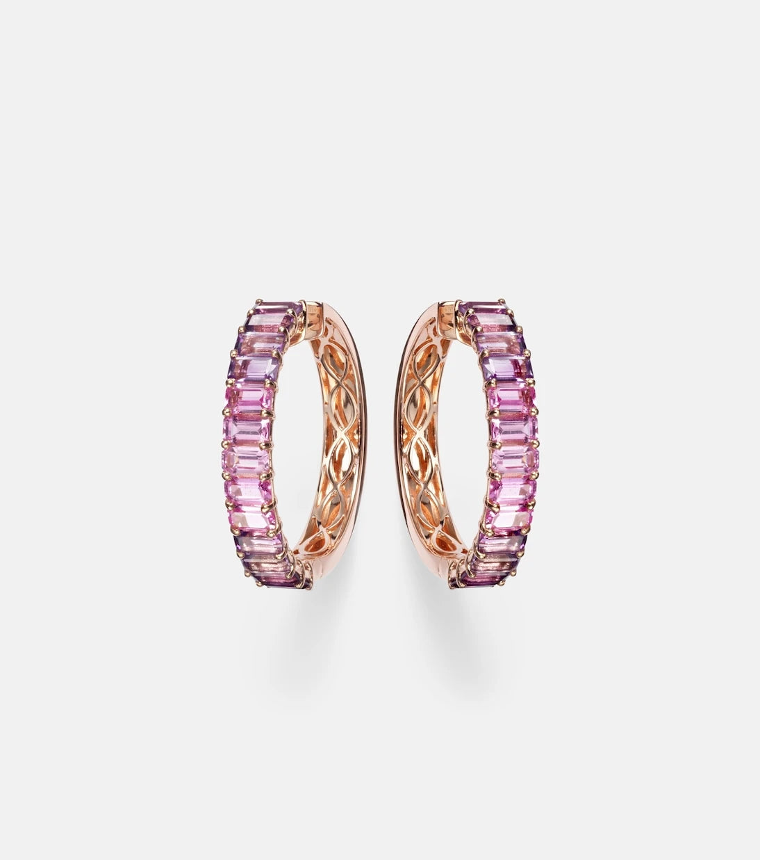 Shay Jewelry - 18kt rose gold hoop earrings with sapphires and amethysts