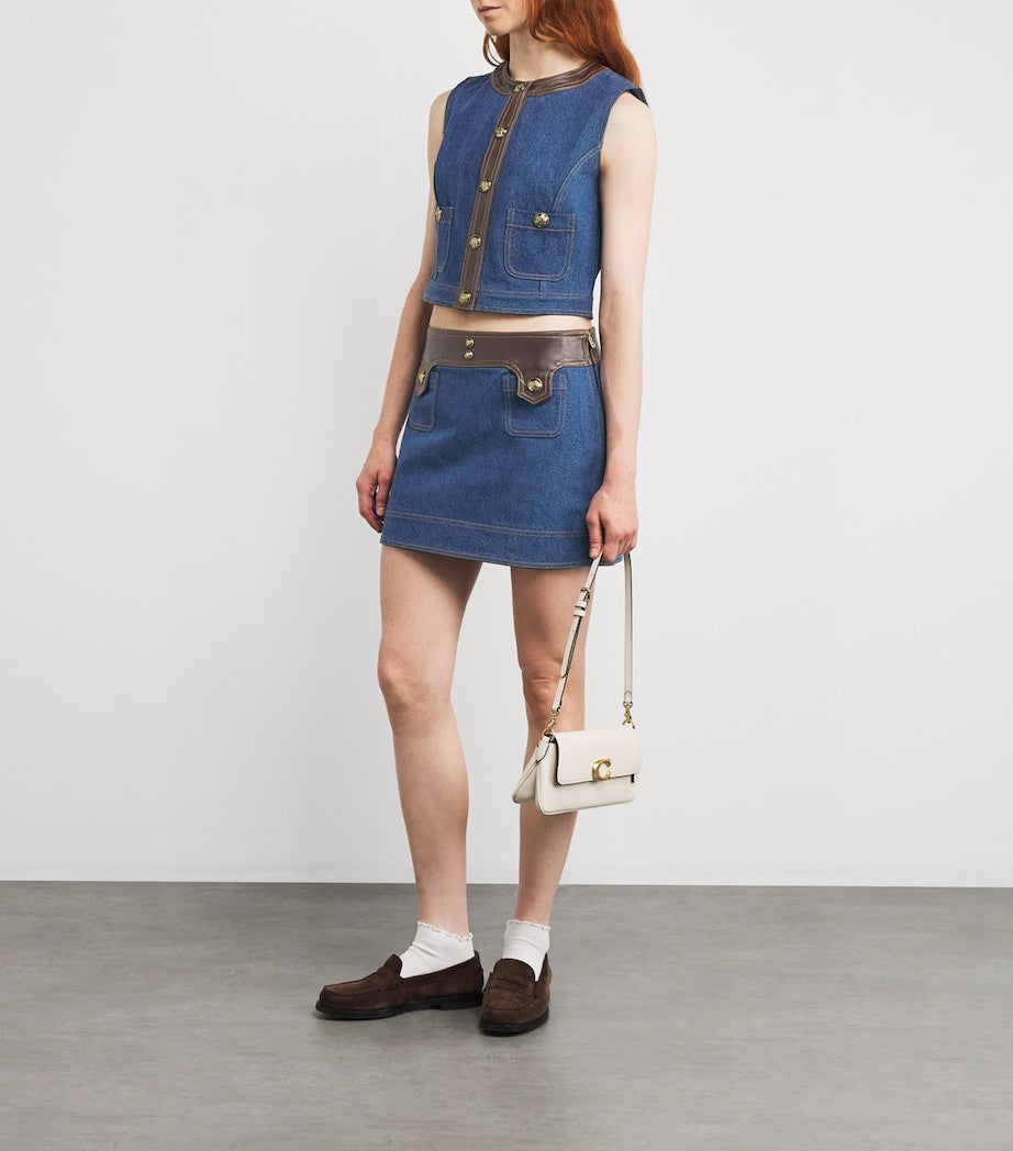 Sandro Paris Blue Denim Contrast-Trim Skirt