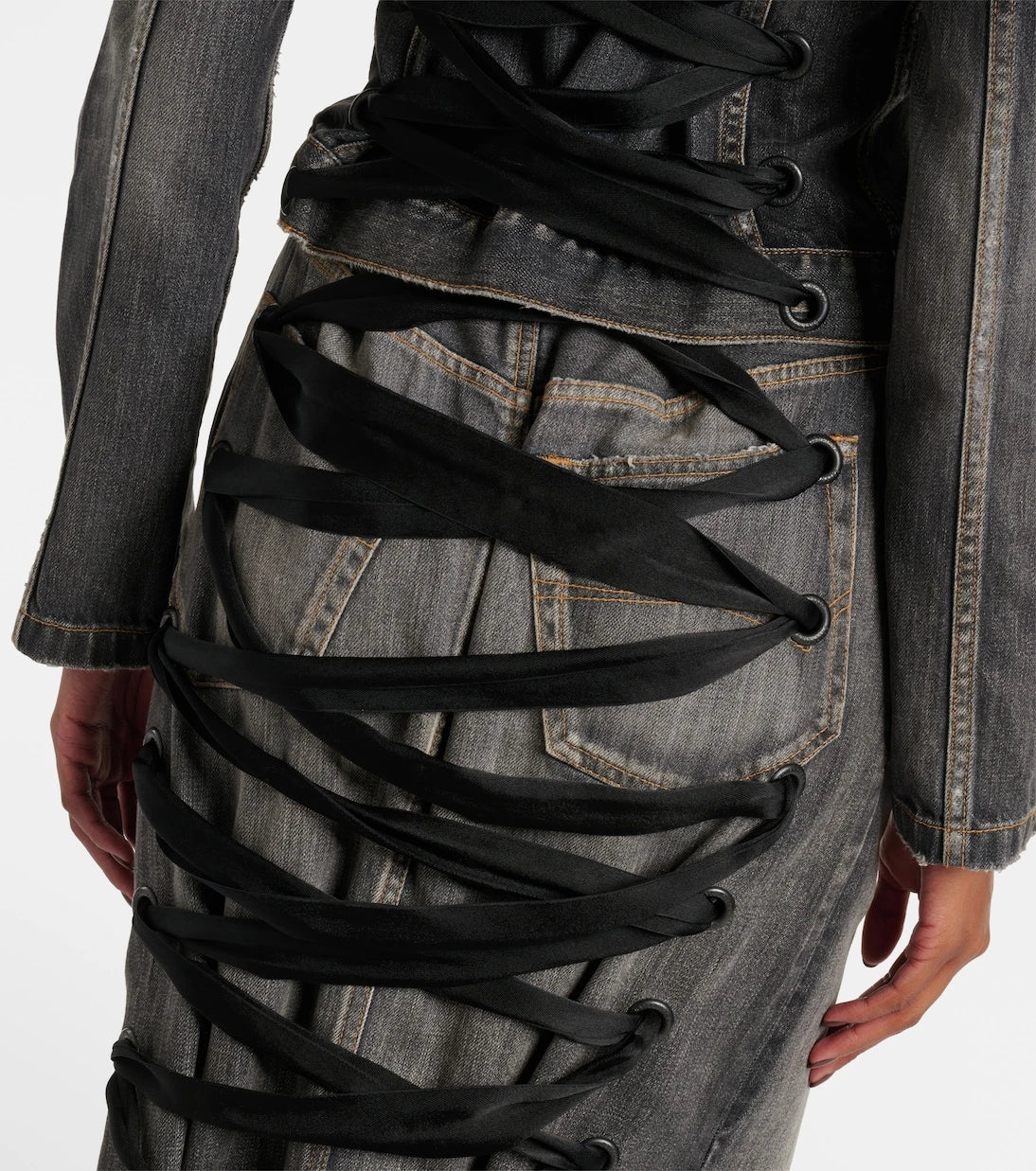 Balenciaga - Lace-up denim pencil skirt