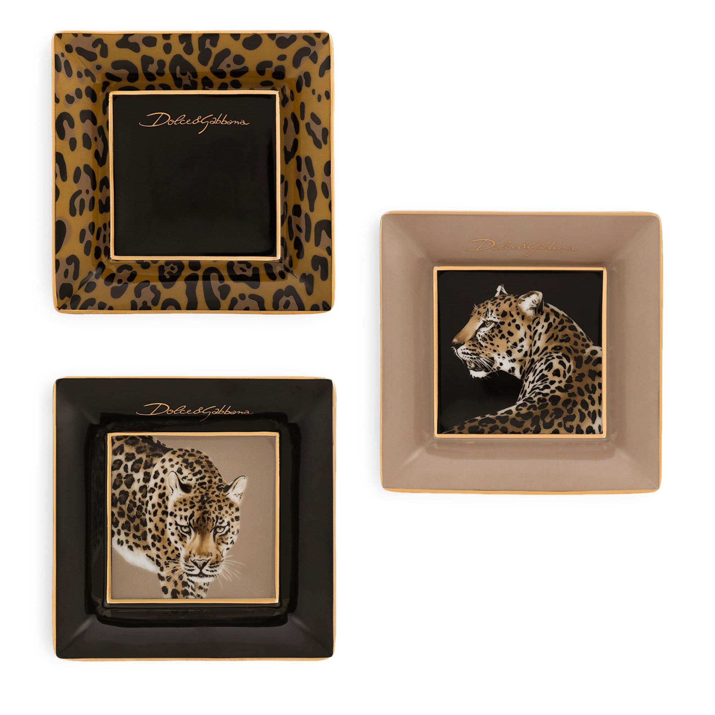 Set of 3 Porcelain Leopard Decorative Square Plates (10cm)