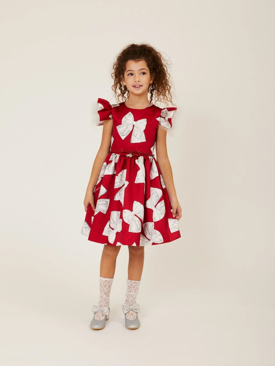 Monnalisa - Bow-printed belted dress