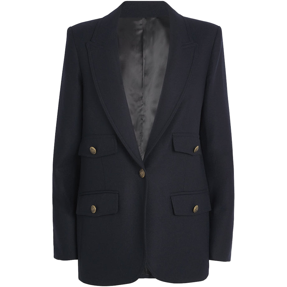 ME+EM Navy Wool-Blend Single-Breasted Blazer