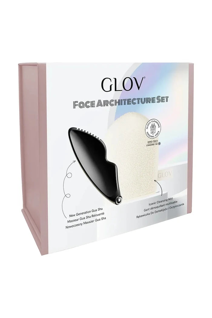 GLOV Face Architecture Set Gua Sha Masaj Taşı ve Makyaj Temizleme Eldiveni Seti