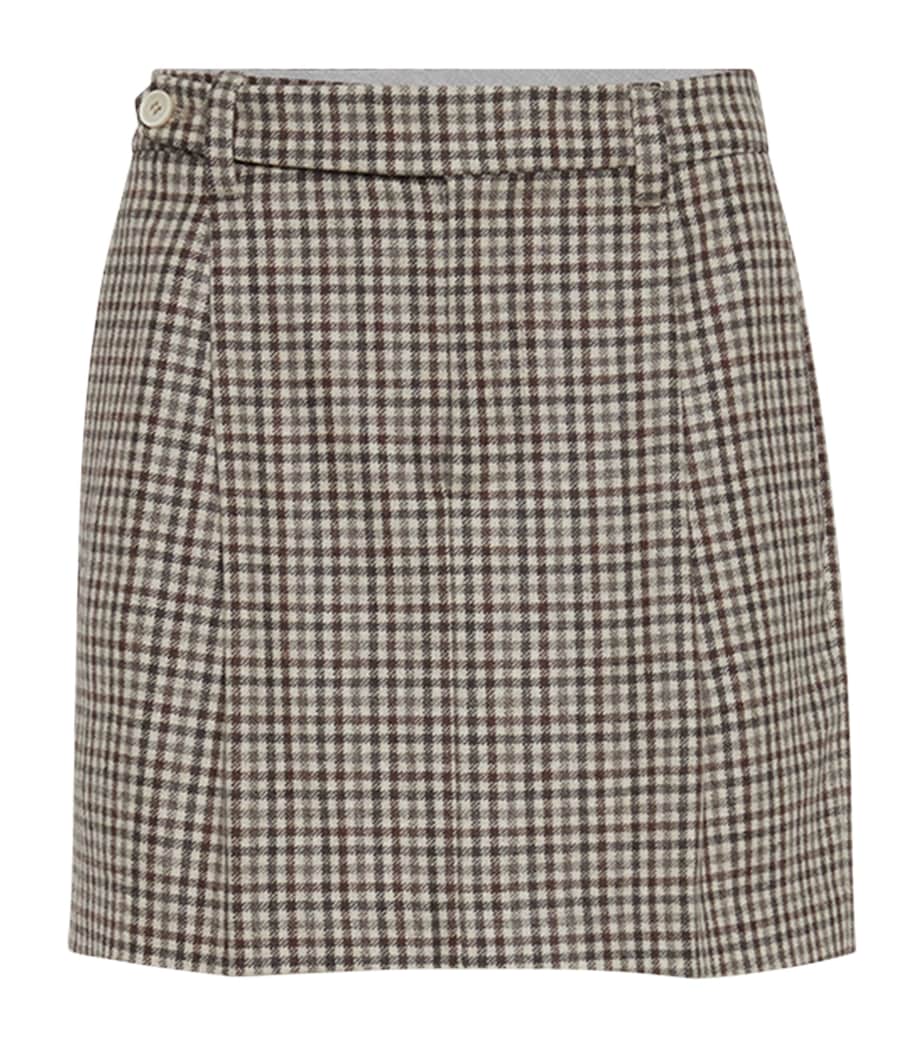 Brunello Cucinelli Beige Virgin Wool Check Mini Skirt