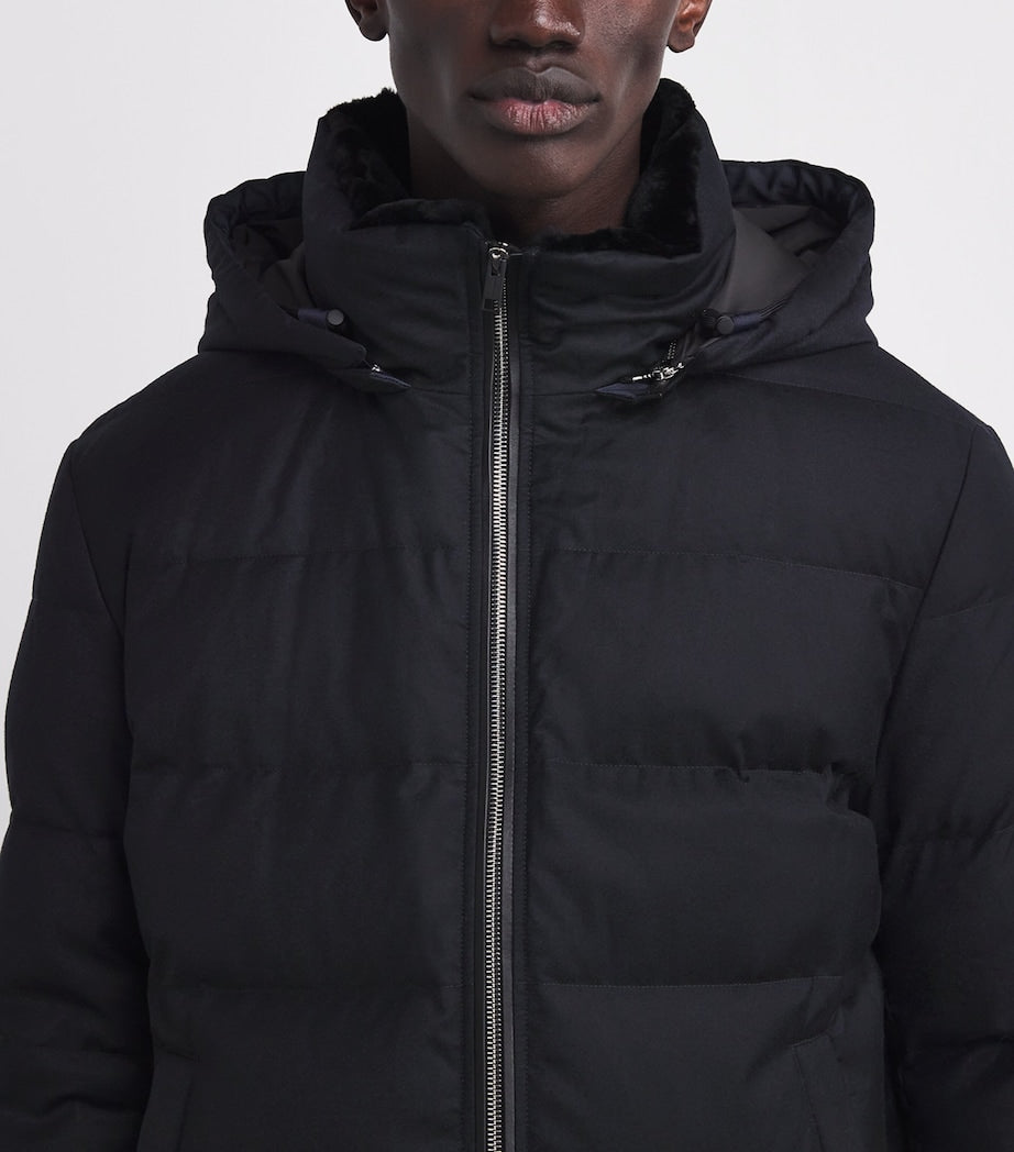 Yves Salomon Navy Wool-Silk Green Storm System Mink-Trim Puffer Jacket